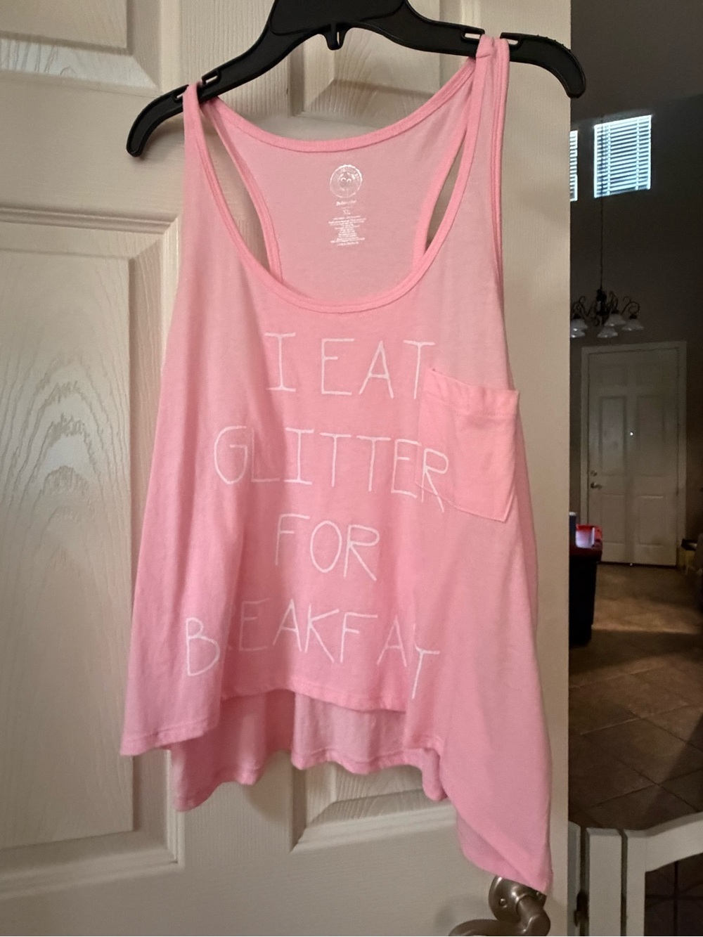 SO Pink Graphic Sleeveless Tank cropped “I Eat Glitter For Breakfast”